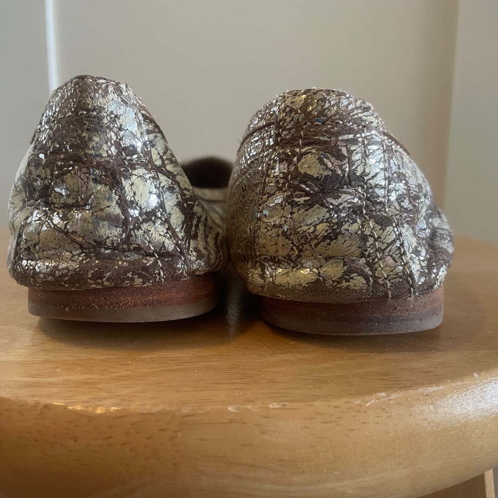Metallic Crackle leather Carson Frye Ballet Flats size 8.5 silver - Picture 3 of 4
